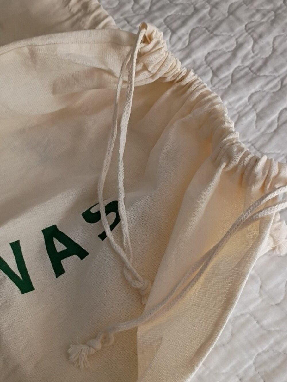 (3) Tecovas Cream Canvas Boot Dust Bag with Green Logo 16 X 20 Inches - Picture 5 of 5